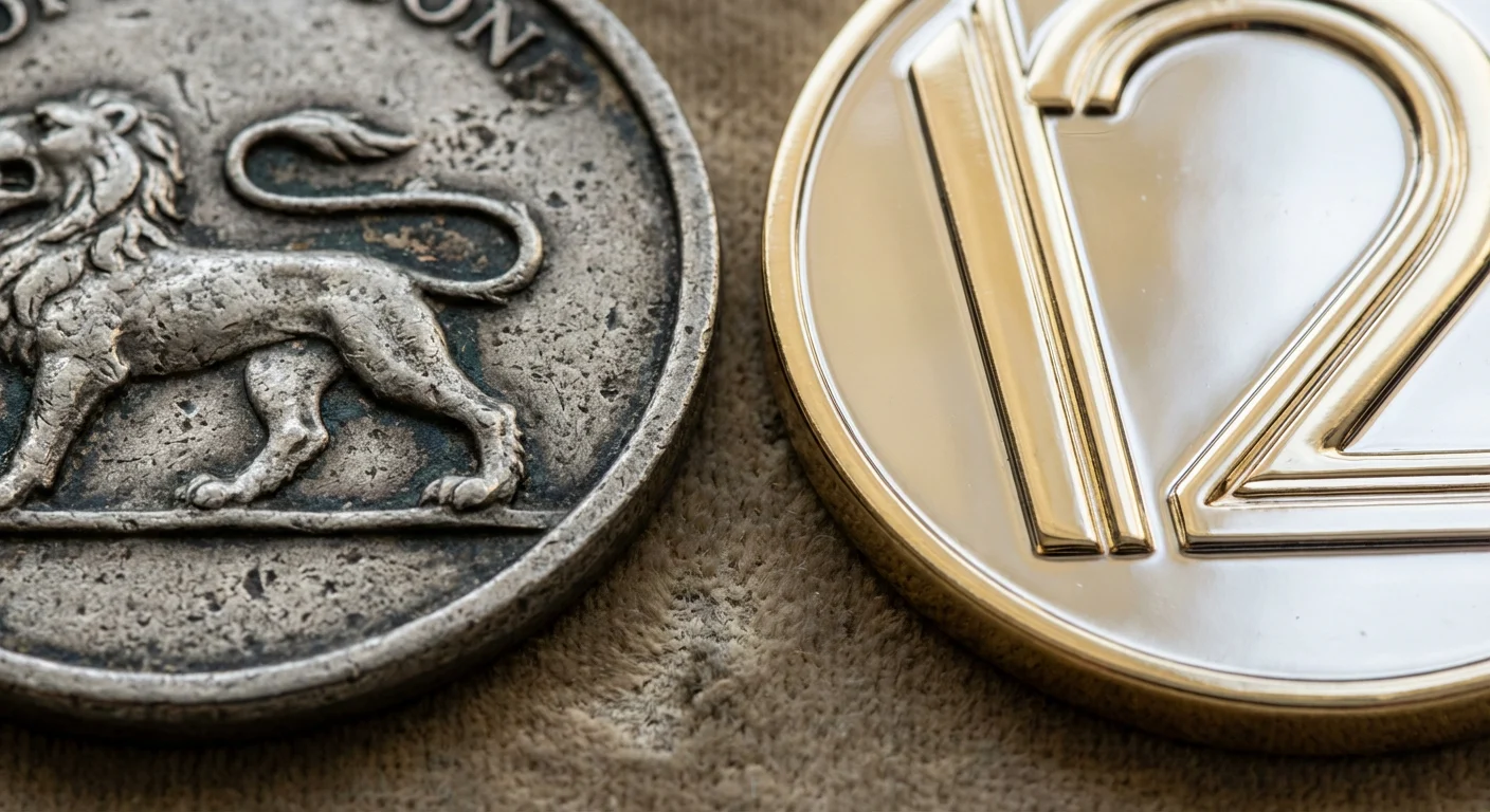Close-up shot showing the different textures of a pewter medal versus a shiny alloy medal.