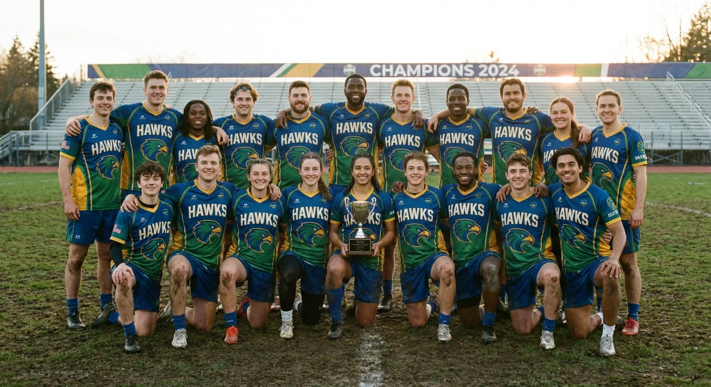 A united sports team proudly wearing their custom jerseys.
